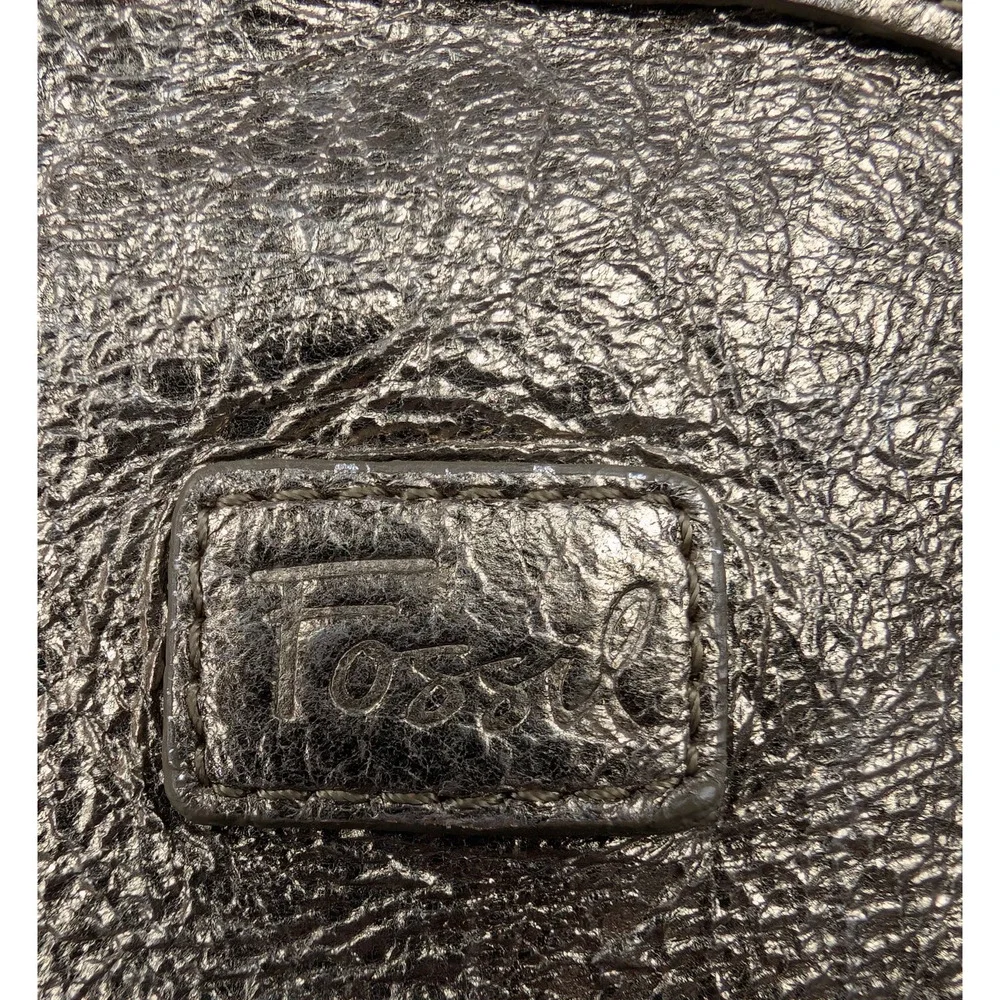 Fossil Leather Coin Pouch Purse Zip Closure Lined Metallic Bronze Makeup Travel